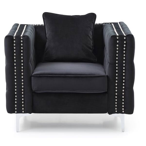 slide 2 of 4, Jeweled Button Tufted Accent Chair with Pillow - 40" - Black and Silver