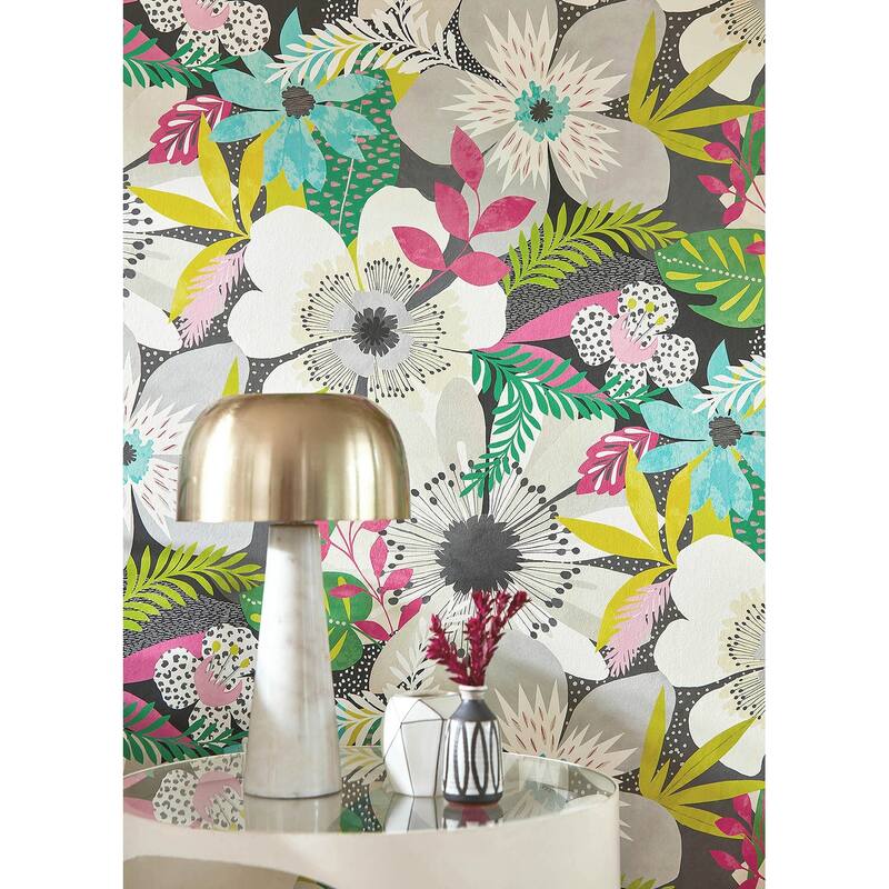 Janis Charcoal Floral Riot Wallpaper