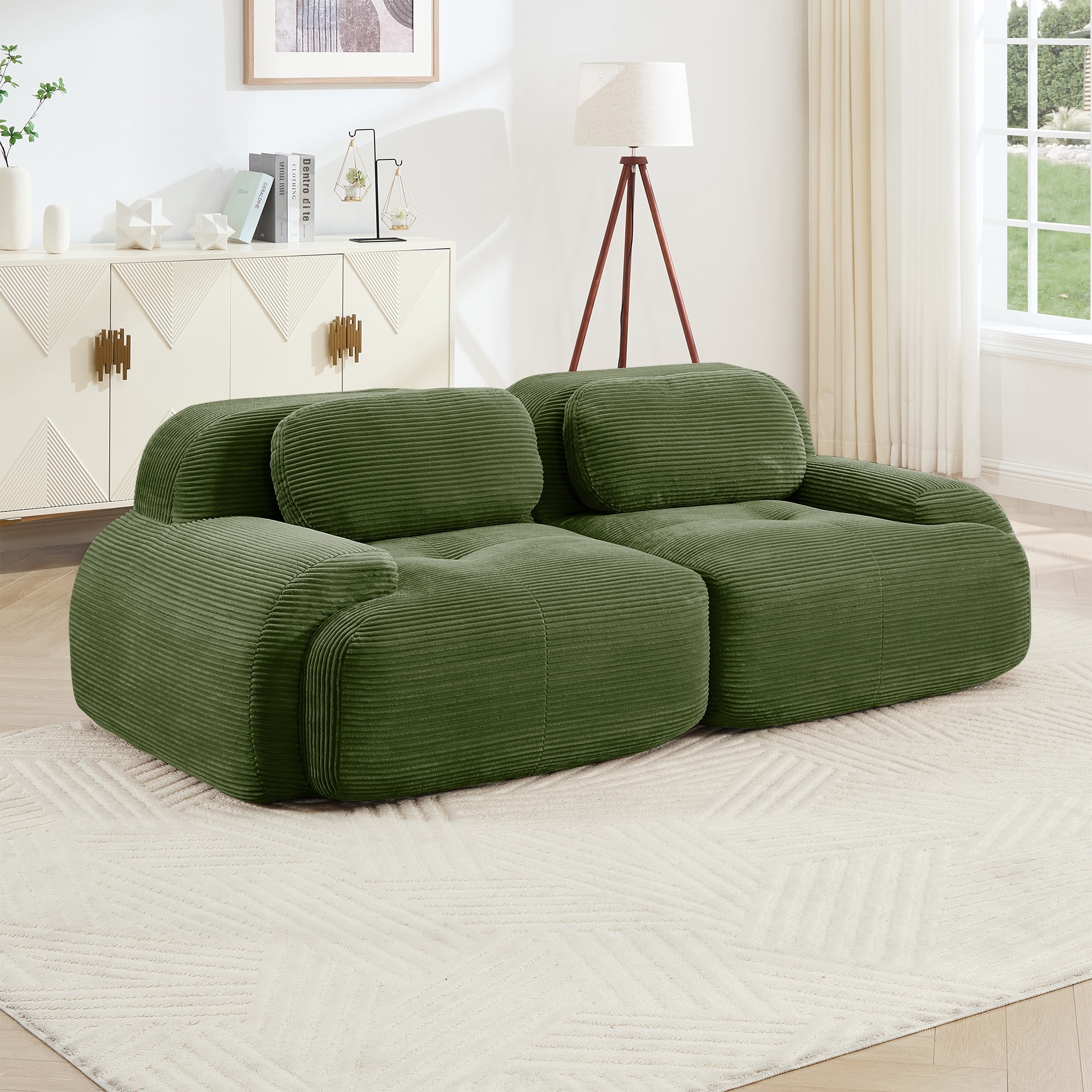 Sectional Sofa Couch Modular Sofa Couch for Living Room, Rustic Loveseat Olive Green 2-Seater Sofa Couch Settee