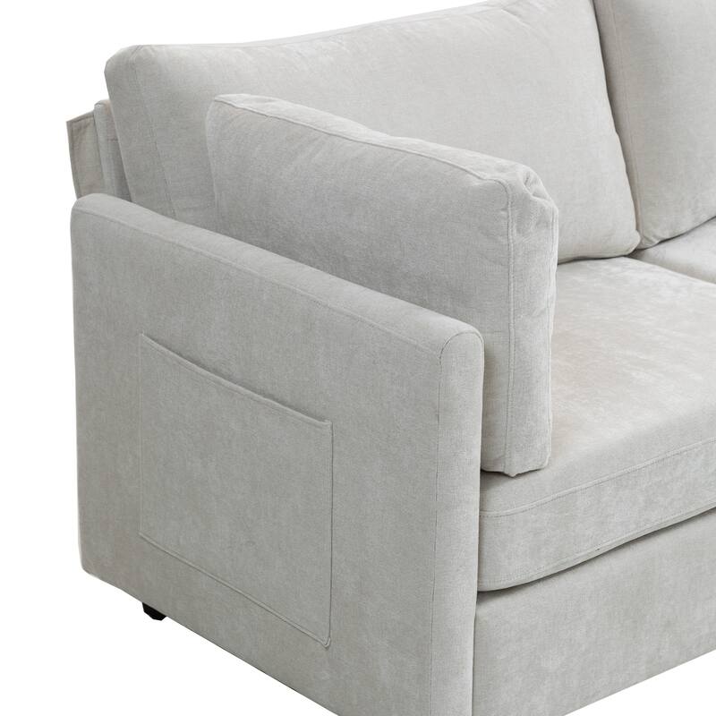 Chenille Modular Sofa, Upholstered Modern 3-Seater Couch with Ultra-Soft Cushions, Side Pocket