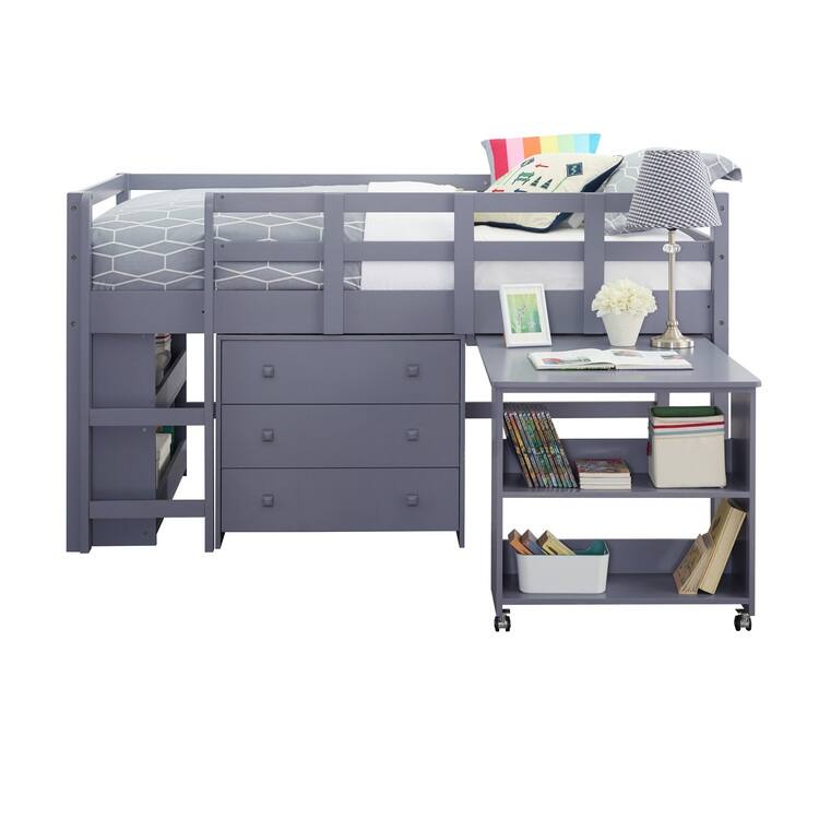 Twin Size Loft Bed with Desk Low Study Kids Twin Loft Bed with Storage Pine Wood Loft Bed for Kids Twin Loft Bed with Cabinet