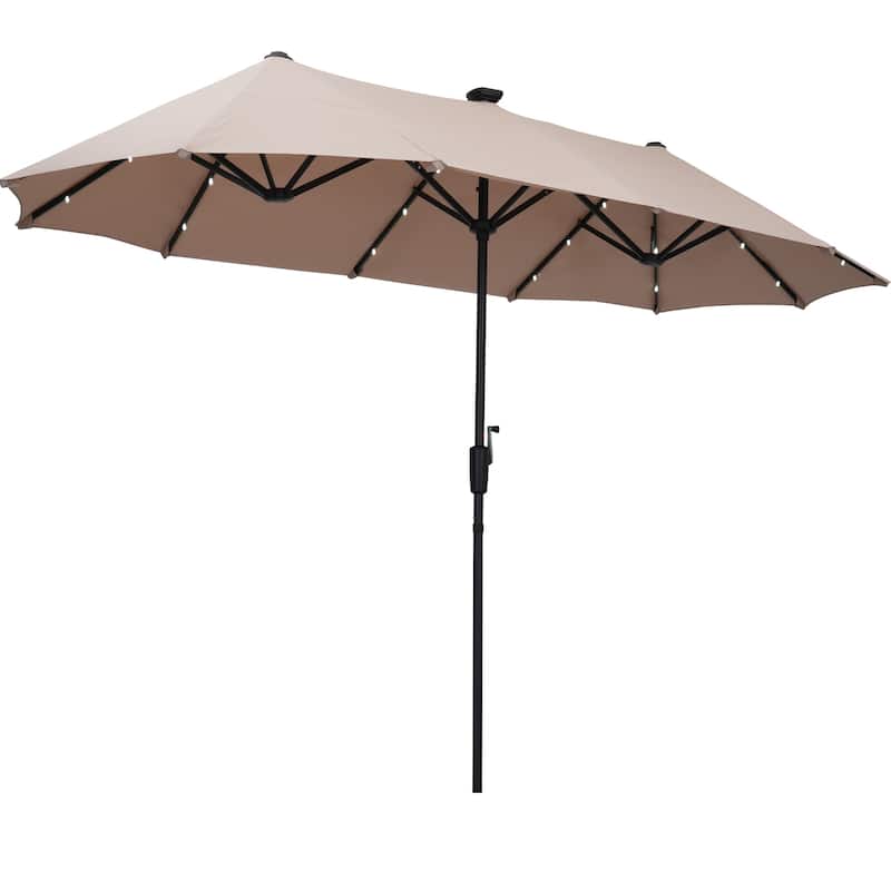 Ainfox 13ft Double-sided Patio Umbrella Solar LED Lighted Outdoor Martet Umbrella with Base