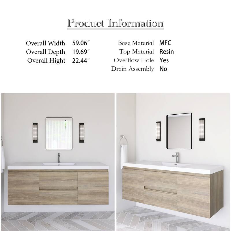 Modern Wall-Mounted Bathroom Vanity with White Solid Surface Top