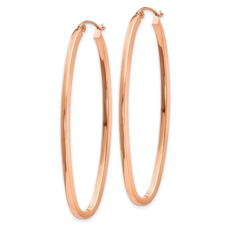 Curata 14k Rose Gold Polished Hollow Tube Hinged Post Square Tube Oval Hoop Earrings - 22x22mm