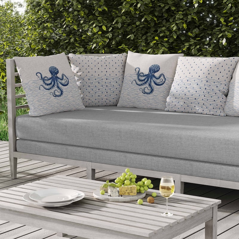 Oceanic Octo Art Indoor/Outdoor Reversible Throw Pillow White and Blue