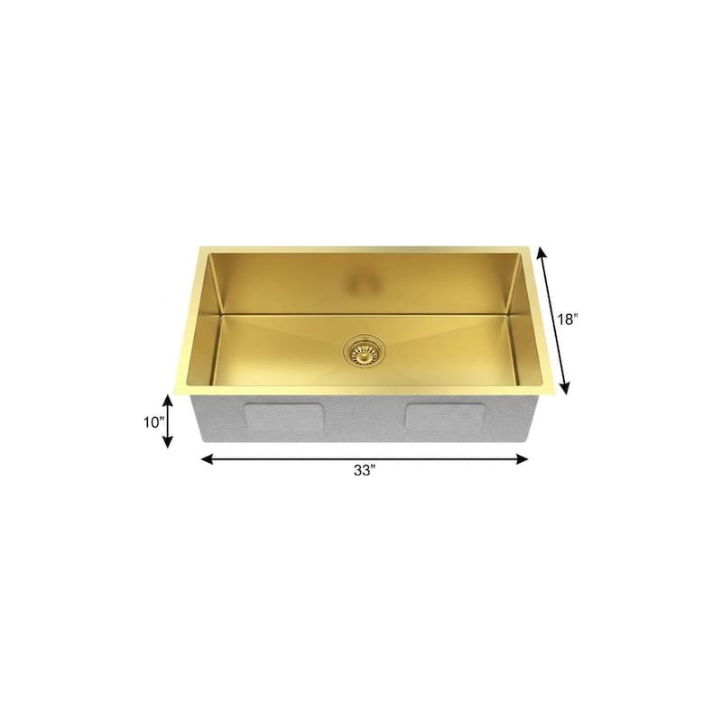 HomeRoots 10" X 33" Gold Stainless Steel Undermount Kitchen Sink - 33.00 in. x 10.00 in. x 18.00 in.