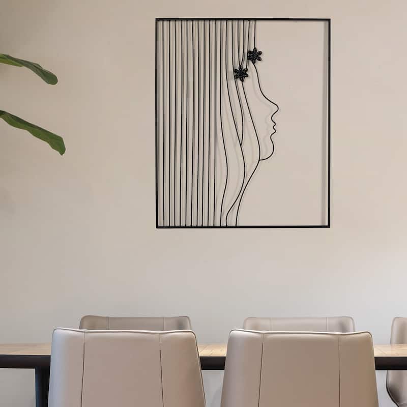 Adeco Metal Square Frame Wall Decor - Black Abstract Face