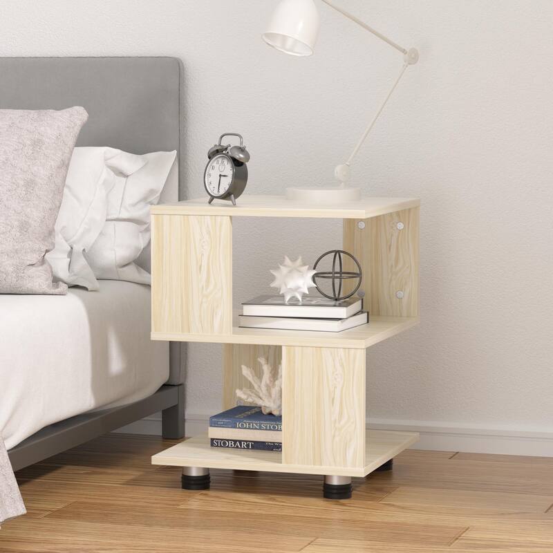 Tatami Magic Cube Nightstands with Classic Modern 2-Tier Rectangle Hollow Design - White Wood Tone