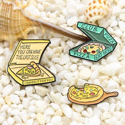 Brooch Pin Letters Engraved Decorative Sliced Pizza Enamel Lapel Pin Jewelry For Bag - no