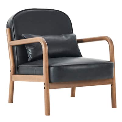 Mid-Century Modern Faux Leather & Solid Wood Accent Chair