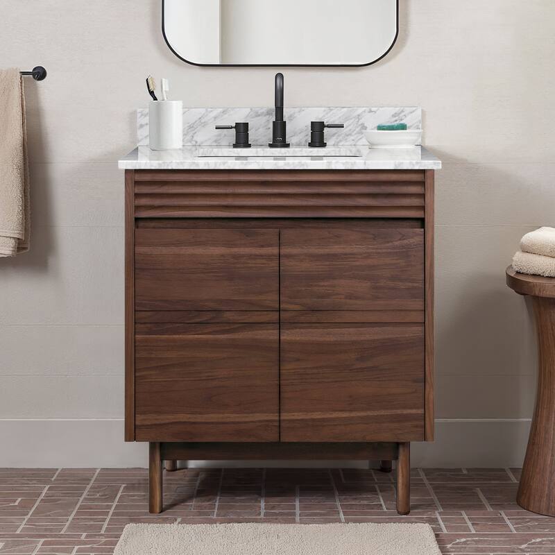 Avanity Carina Bathroom Vanity in Coffee Teak with Carrara White Marble Top - 31" Single Sink