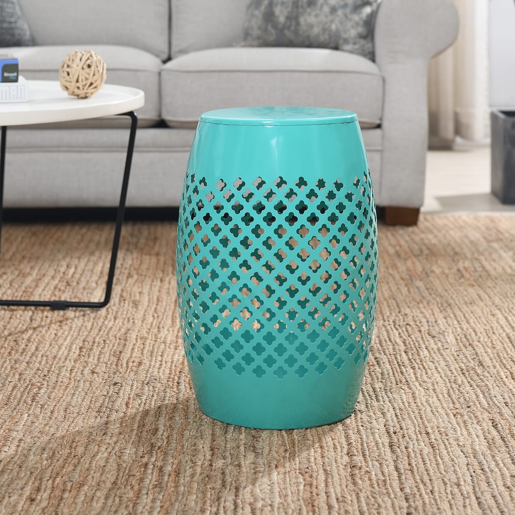 12" Modern Indoor/Outdoor Round Openwork Metal Green Side Table - 12" L x 12" W x 16.7" H