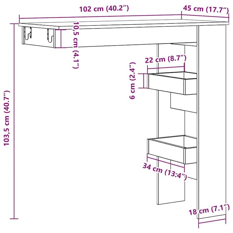 vidaXL Wall Bar Table Artisan Oak Engineered Wood Medium Wall Bar Table - 17.7 x 40.2 x 40.7
