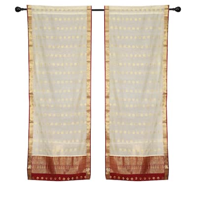2 Cream Bohemian Indian Sari Curtains Rod Pocket Living Room Window Treatment