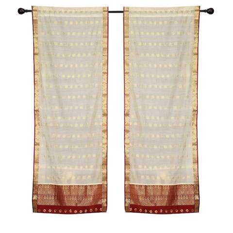 2 Cream Bohemian Indian Sari Curtains Rod Pocket Living Room Window Treatment