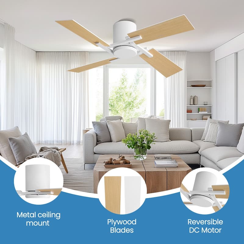48Inch 4 Two-color Fan Blades Dc Motor Indoor Ceiling Fan With Remote