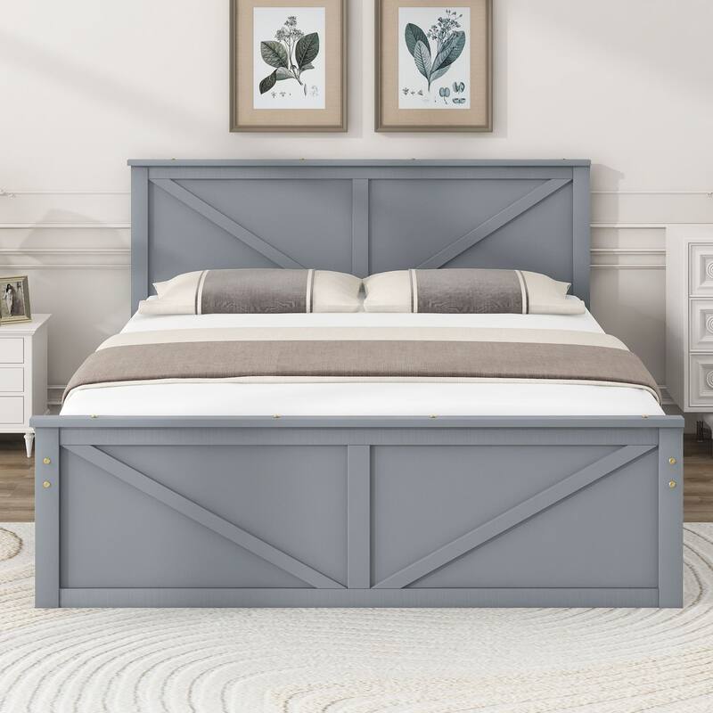 Wooden Storage Platform Bed with 4 Drawers, Headboard & Slatted Support - No Box Spring Needed