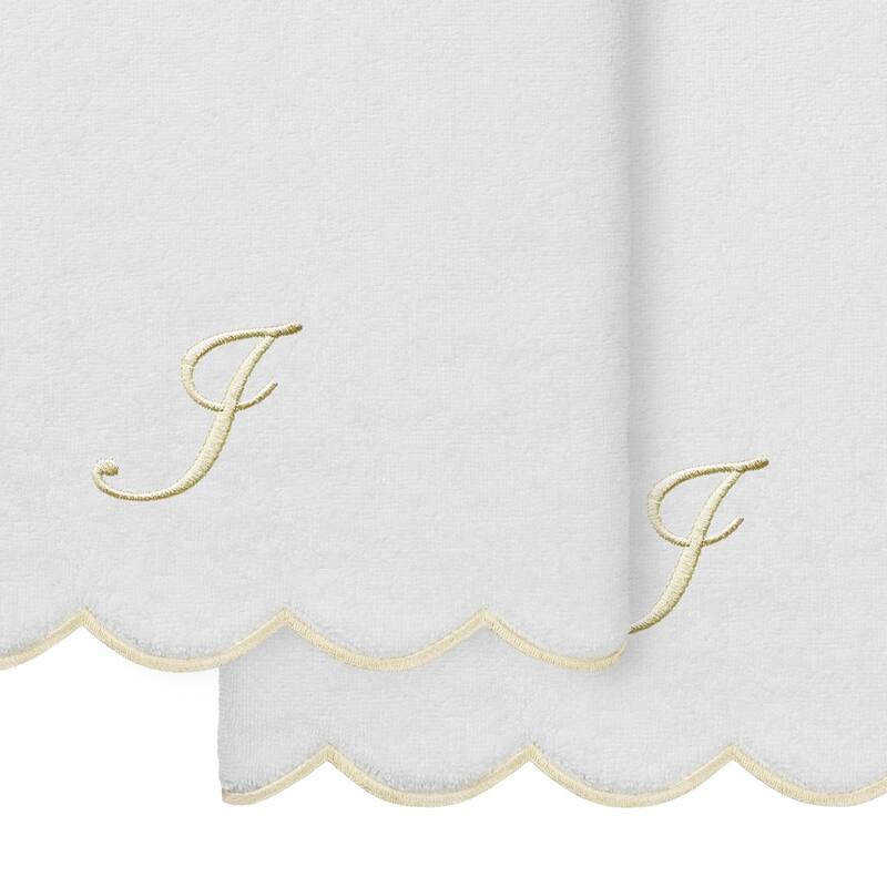 Authentic Hotel and Spa 100% Turkish Cotton Beige ADORNIA Scallop Personalized 2 Piece Bath Towel Set - 2 Bath Towels