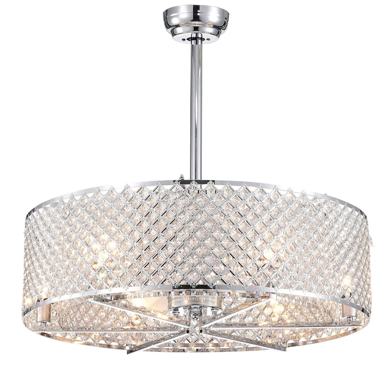 Miyaka Chrome 6-light Lighted Crystal Ceiling Fan - Silver - Hardwired/Remote