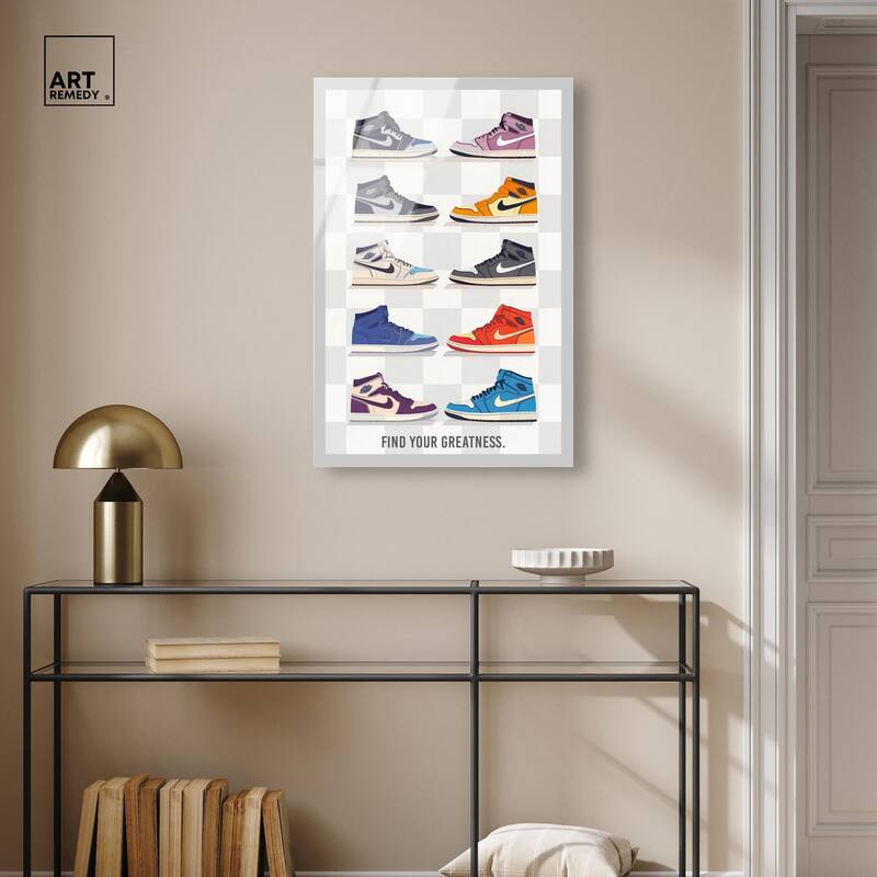Find Your Greatness Sneakers Acrylic by Art Remedy, Ready to Hang