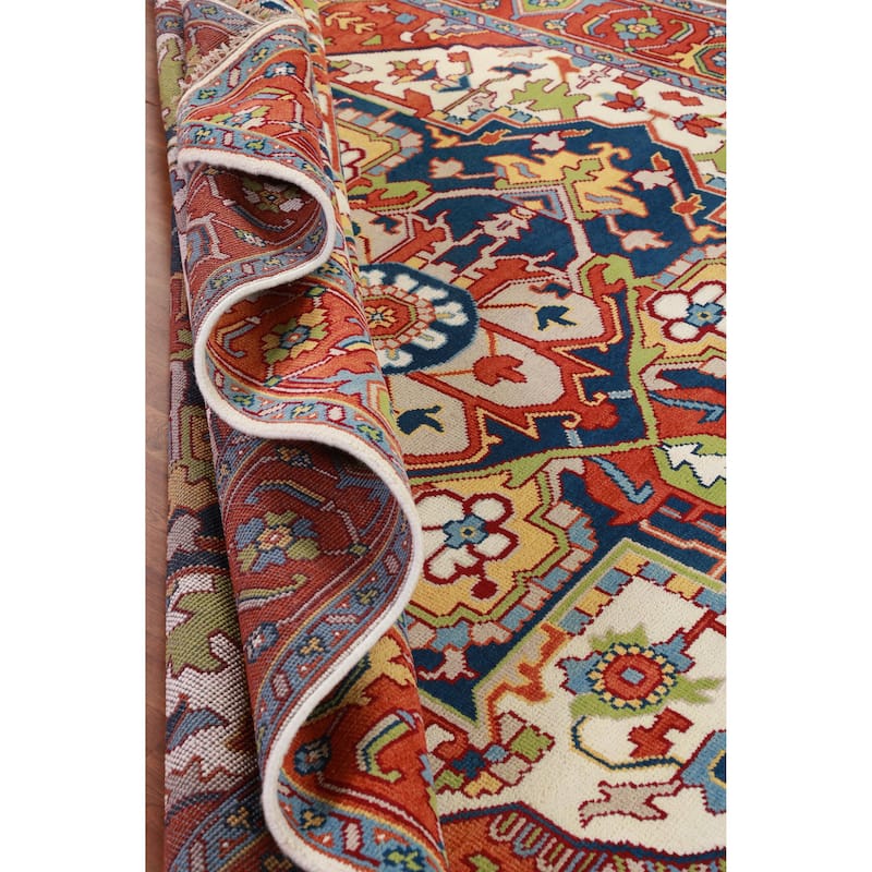 Ivory & Orange Medallion Heriz Serapi Indian Area Rug 9x12 - 9' x 12'