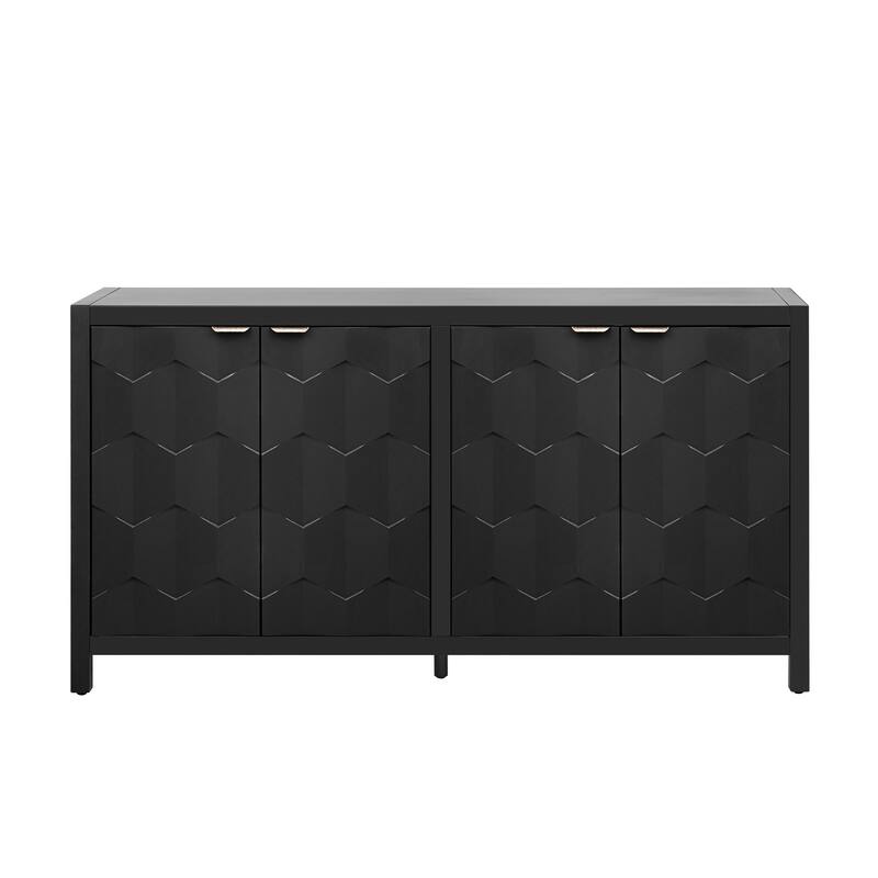 4-Door Console Sideboard with Metal Handles for Living Room or Entryway Storage Solutions