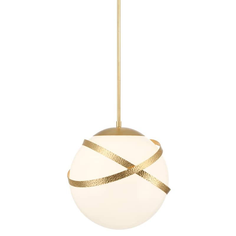 Minka Lavery 5432 Batignolles 14" Wide Pendant with White Glass Shade - Spring Gold Leaf