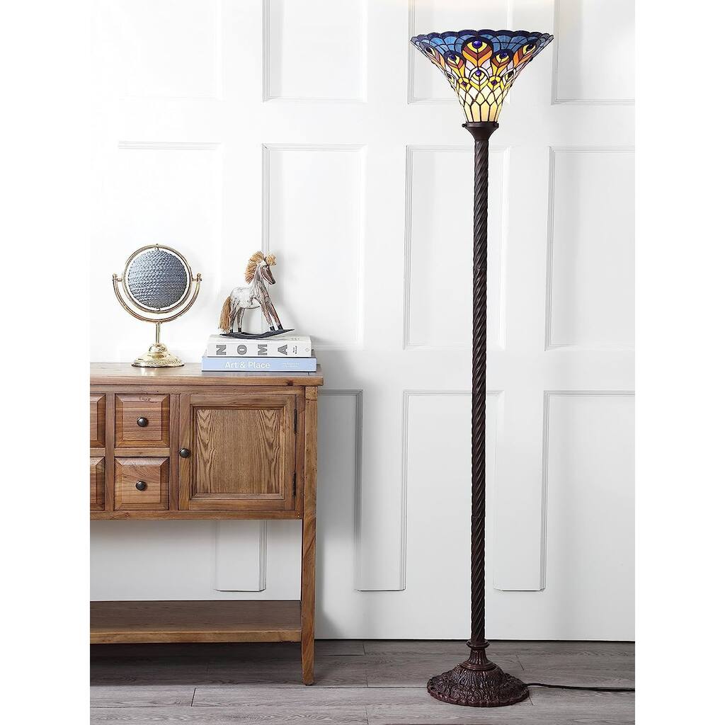 Peacock Tiffany Style 70" Bronze Torch Floor Lamp