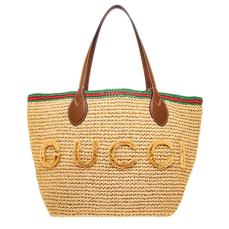 Gucci Woven Medium Tote Bag - Natural and Multicolor
