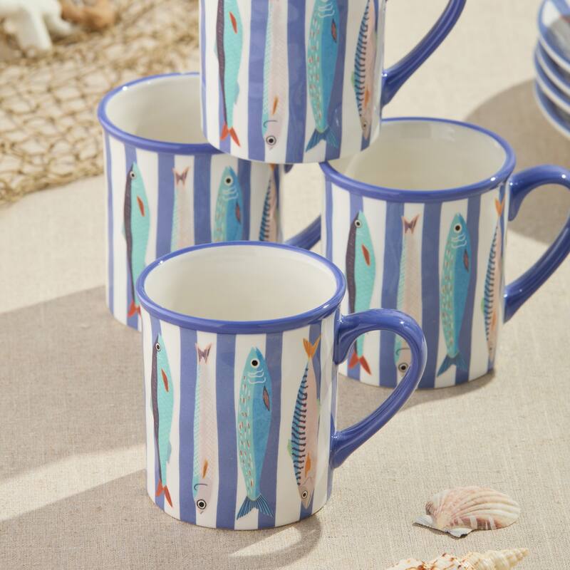 Certified International Something Fishy 14 oz. Mugs, Set of 4