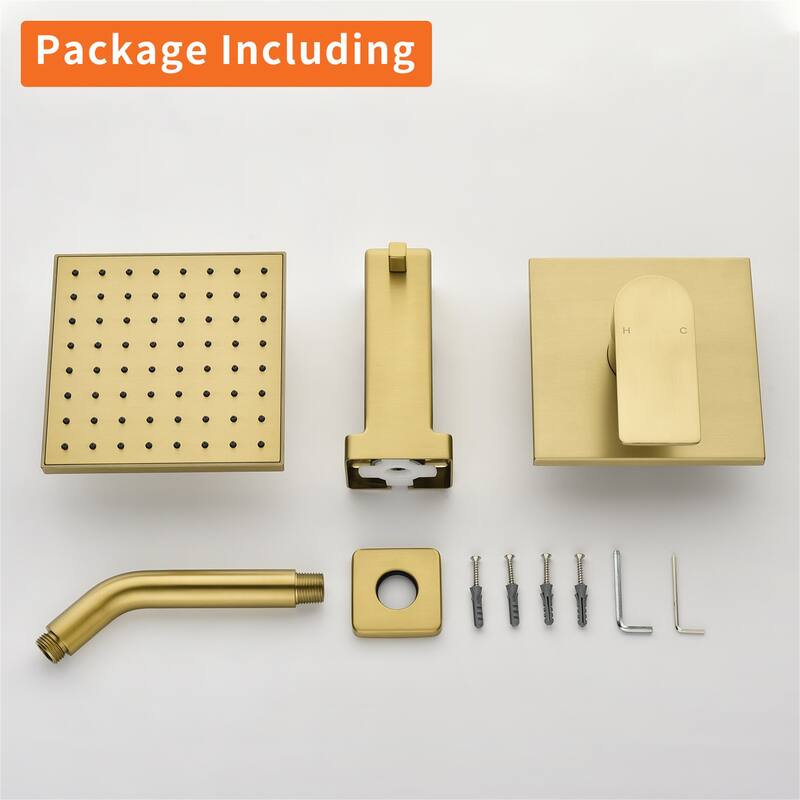 Wall Mounted Shower Faucet with Tub Spout, Complete Brushed Gold Tub Shower System Wth Pressure Balance Valve