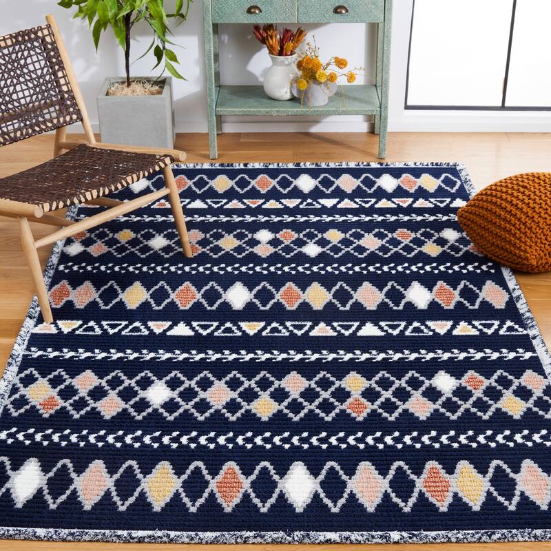 SAFAVIEH Marrakesh Domenica Boho Tribal Fringe Rug - 5'3" x 7'6" - Navy/Multi
