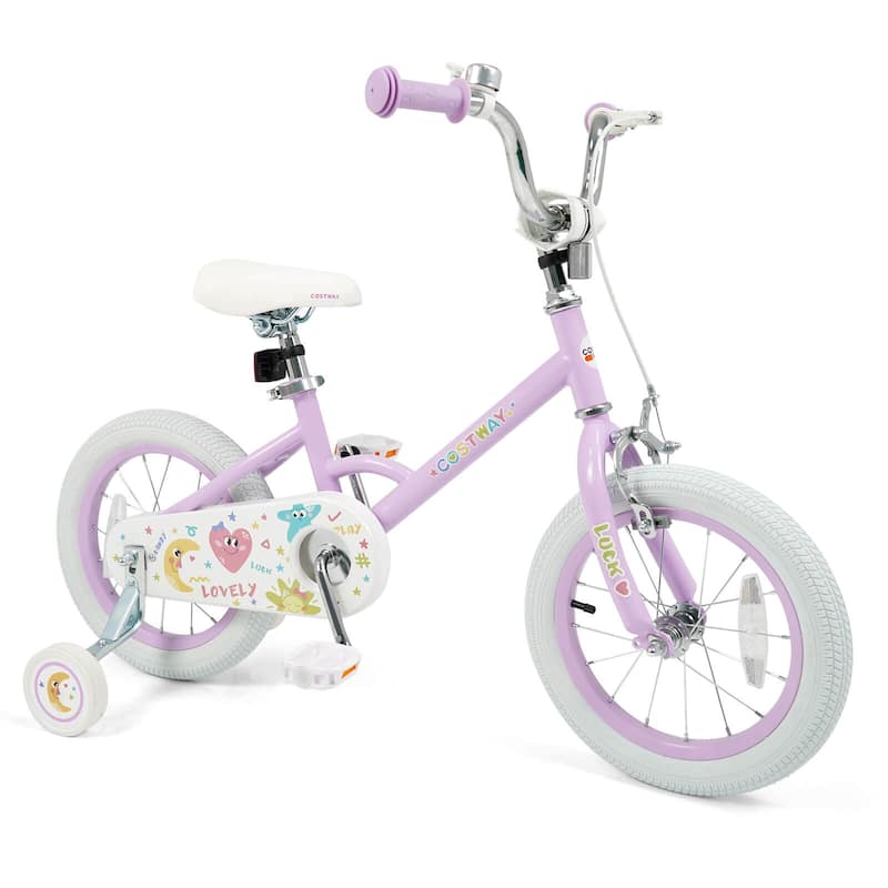 Costway 12/14/16/18 Inch Kids Bike for Girls Boys Age 3-8 Years with - See Details - Purple-14 Inch