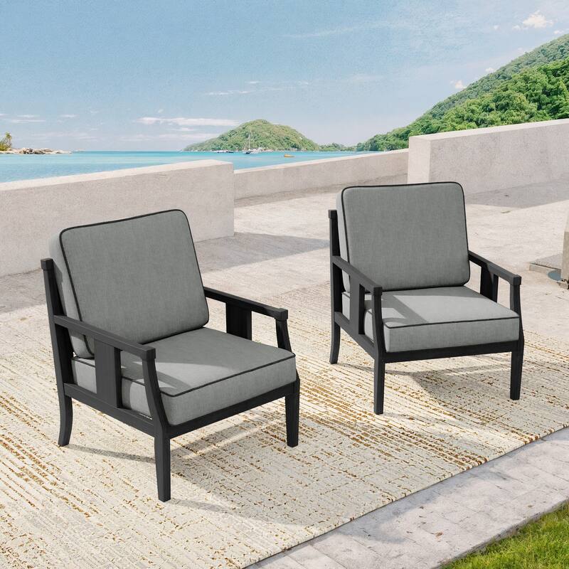 Black Wood Patio Accent Chairs with Water-Resistant Cushions