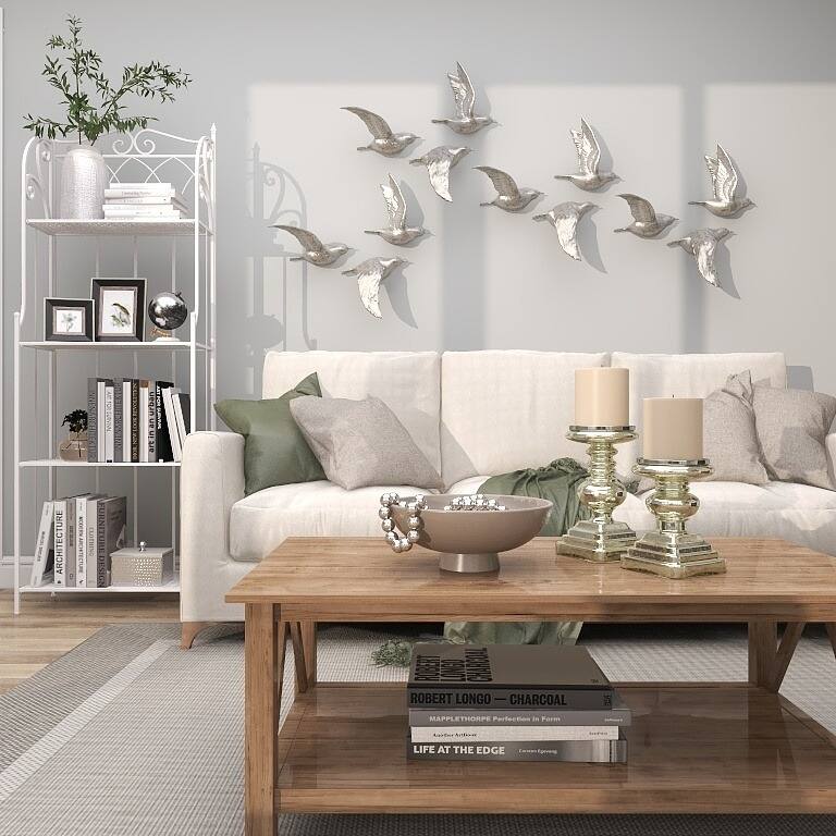 Polystone Weathered 3D Floating Bird Wall Decor (Set of 3) - Dark Brown, Gold, Silver
