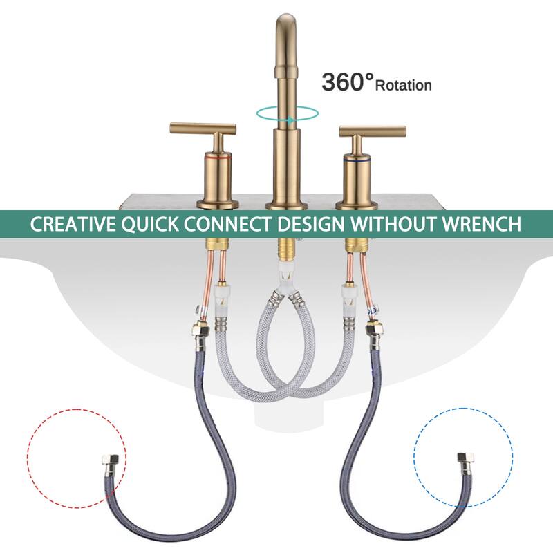 Modern 2 Handle 360° Swivel Bathroom Sink Faucet with Pop Up Drain and Aerator, Anti Corrosion, Anti Rust, Anti Splash