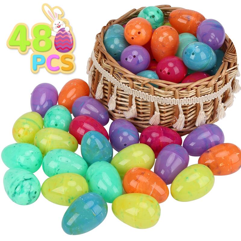 Easter Printed Plastic Eggs Basket Stuffer for Easter Egg Hunt Event, Party Favor Goodie Bags, Scene and Decoration