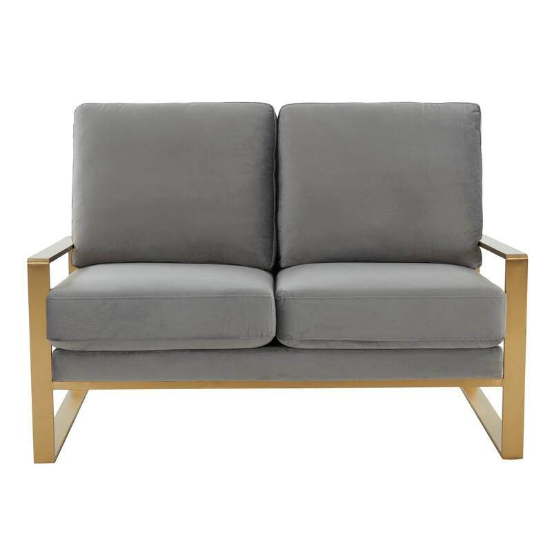 Jefferson Modern Two-Seater Velvet Loveseat with Brushed Gold Stainless Steel Base, Removable Cushions for Living Room or Lounge