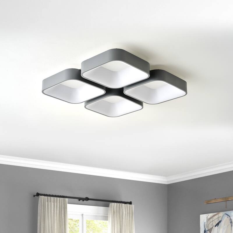 Modern White 4-Light Square LED Flush Mount Ceiling Light - White
