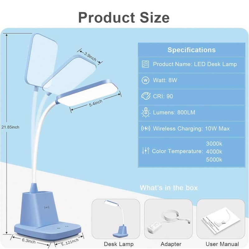 Small Desk Lamp with Pen Holder,3 Modes Dimmable Touch - 6.3"D x 5.12"W x 21.85"H