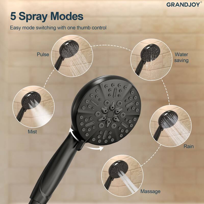 GRANDJOY 5-Spray Wall Mounted Shower Faucet System with Valve