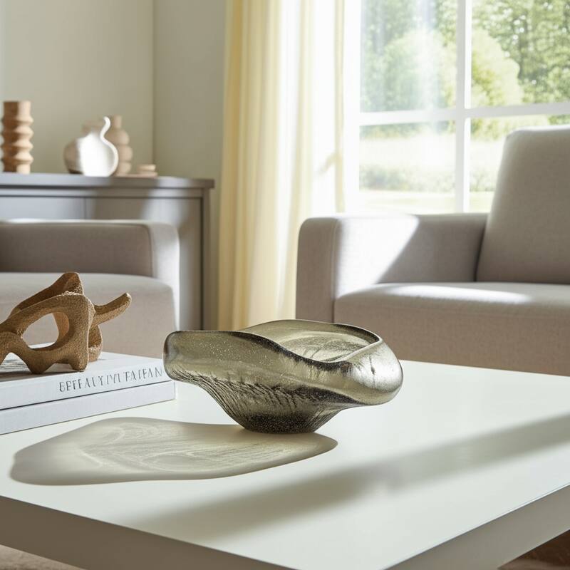 Glass Decorative Bowl Organic Textured Valencia Style - 6" Clear - 15" x 9" x 6"