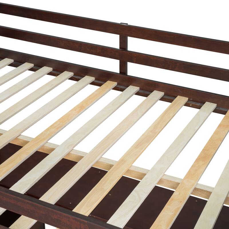 Full Size Loft Bed with 7 Drawers, 2 Shelves & Desk in Espresso/White/Gray