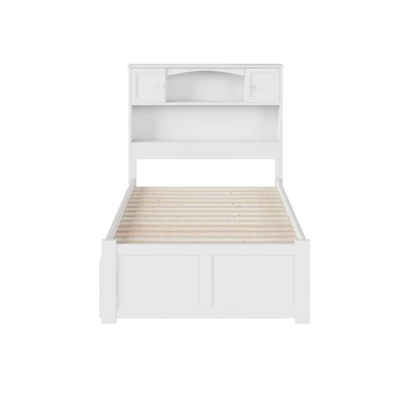 Newport Twin XL Platform Bed with Footboard and 2 Drawers in White