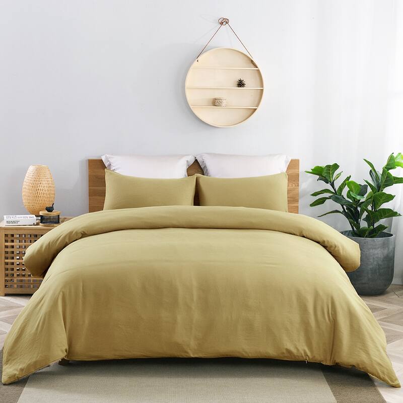 Solid Color Ultra Soft 3-piece Duvet Cover Set - Khaki - King