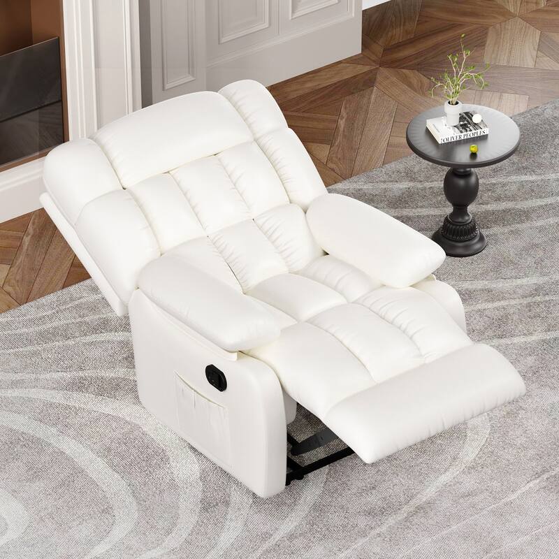Upholstered Rocker Recliner Chair with Side Pocket, Ergonomic 110°-160°Adjustable Reclining Chairs, Sofa Chair with Footrest