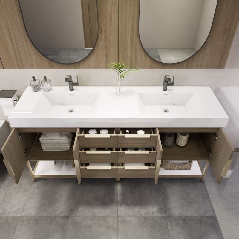 Noble 84" Free Standing Vanity with Reinforced Acrylic Double Sink - 84" Width