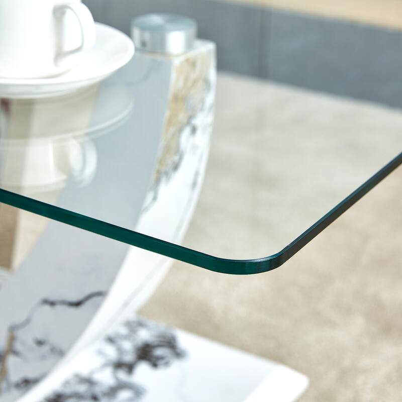 43.3" Modern Rectangular Coffee Table with Stainless Steel Decorative Columns and Thick Base Support