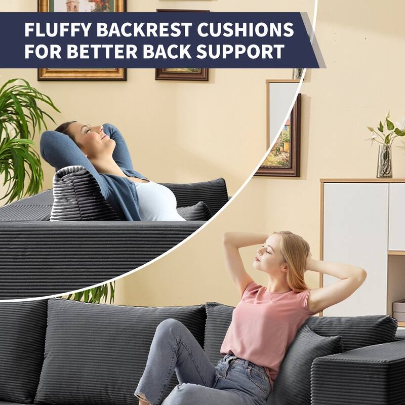 Mixoy W106'' Modern 2-Piece Free Combination Corduroy Upholstered L-Shaped Modular Sectional Sofa with Right Chaise and Pillow
