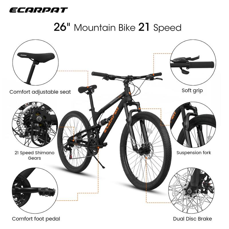 26 Inch Steel Frame 21-speed Unisex Mountain Bike